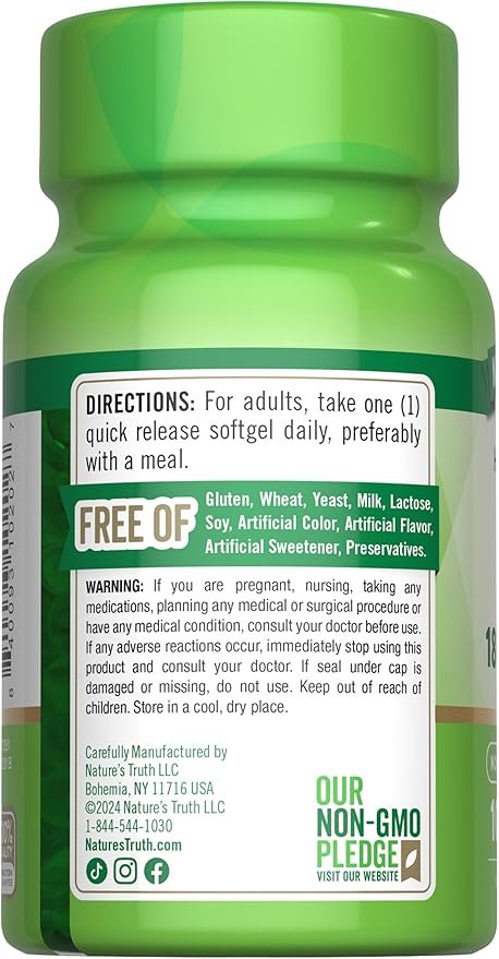 Nature's Truth Vitamin E Softgels | 400 IU 180mg | 100 Count | Non-GMO & Gluten Free Supplement