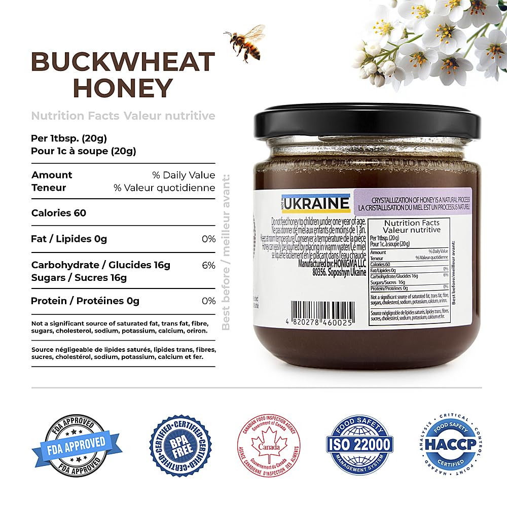 HONIGMA® Raw Honey | Exquisite Taste | 100% Pure | Unpasteurized | Unfiltered | Partially crystallized | 8.8 Fl Oz (Pack of 4)