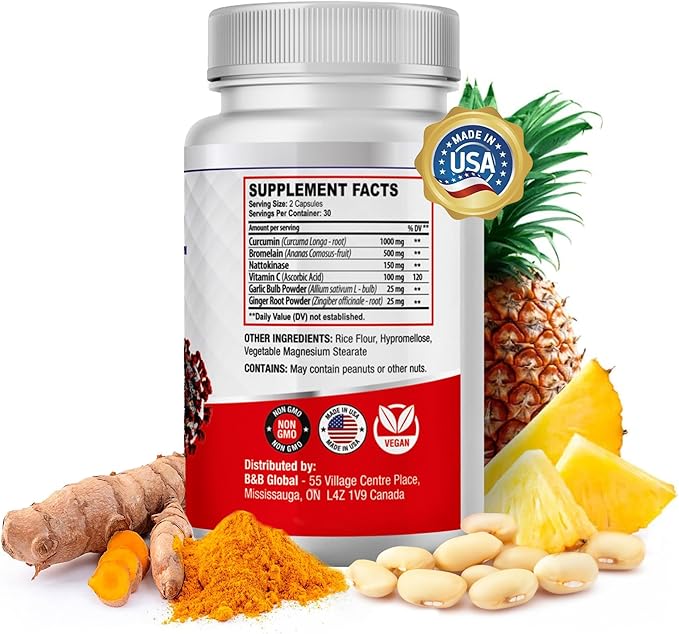 Spike Protein Detox 3-in-1 Supplement - Nattokinase 4000FU, Bromelain 500mg, Curcumin 1000mg - Unflavored Spike Support - Optimal Protein Balance for Daily Health - 60 Capsules, 30 Day Supply