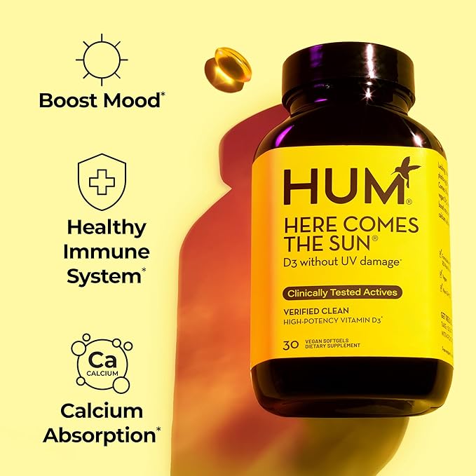HUM Here Comes The Sun Immune Support Supplement with Vitamin D Supplements for Women and Men for a Healthy Immune System, D3 Vitamin Supports Bone Health, 30 Capsules