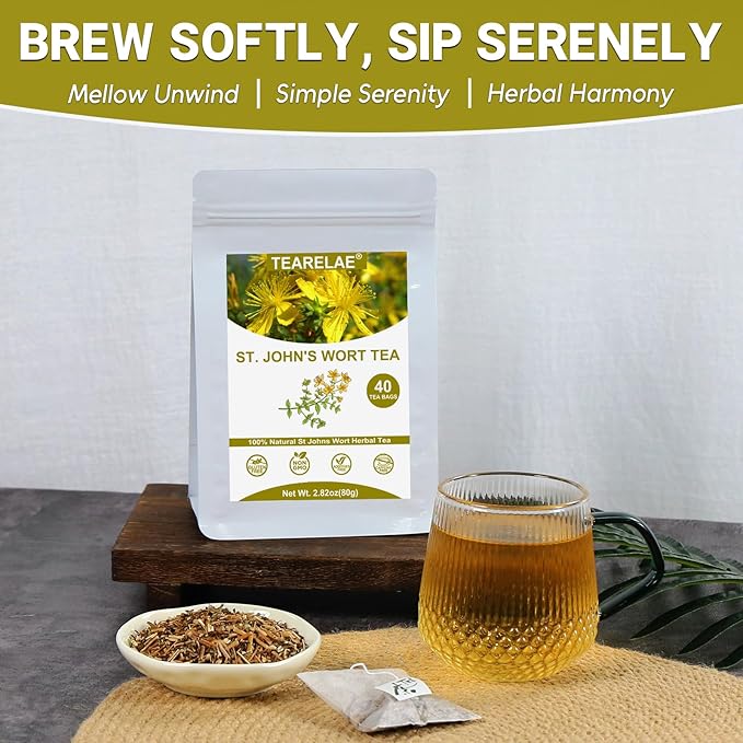 TEARELAE - St. John's Wort Tea Bags - 40 Count - Natural Saint John's Wort Tea Support for Relaxation - 100% Pure Premium Dried St Johns Wort Herb - Non-GMO - Caffeine-Free