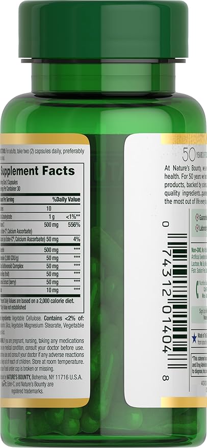 Nature’s Bounty Quercetin, Immune Support, 500mg, With Vitamin C, Rose Hips, & Rutin, 60 count