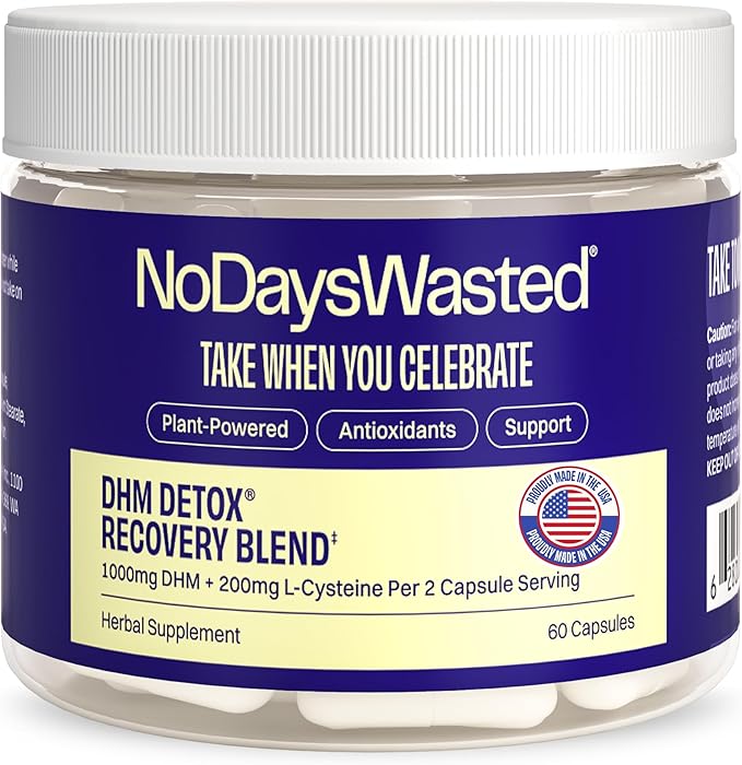 No Days Wasted DHM Detox, 60 Capsules (30 Servings) - Jar - Take During Evening for Better Next Day and Recovery