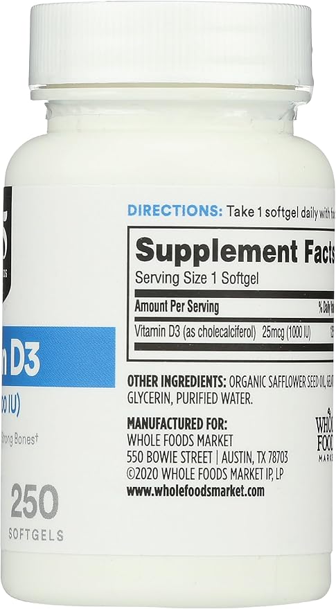365 by Whole Foods Market, Vitamin D3 1000 IU, 250 Count