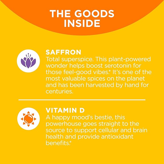 OLLY Hello Happy Gummy Worms, Mood Balance Support, Vitamin D, Saffron, Adult Chewable Supplement, Tropical Zing - 60 Count