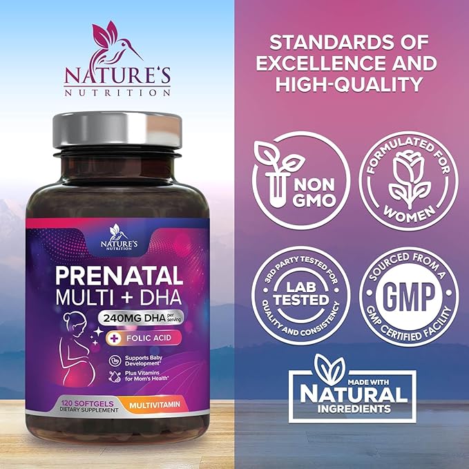 Prenatal Vitamins for Women with Folic Acid + Omega 3 DHA for Fetal Brain Development, Best Prenatal Vitamin Supplement, Daily Pregnancy Multivitamin Nutritional Support, Non-GMO - 120 Softgels