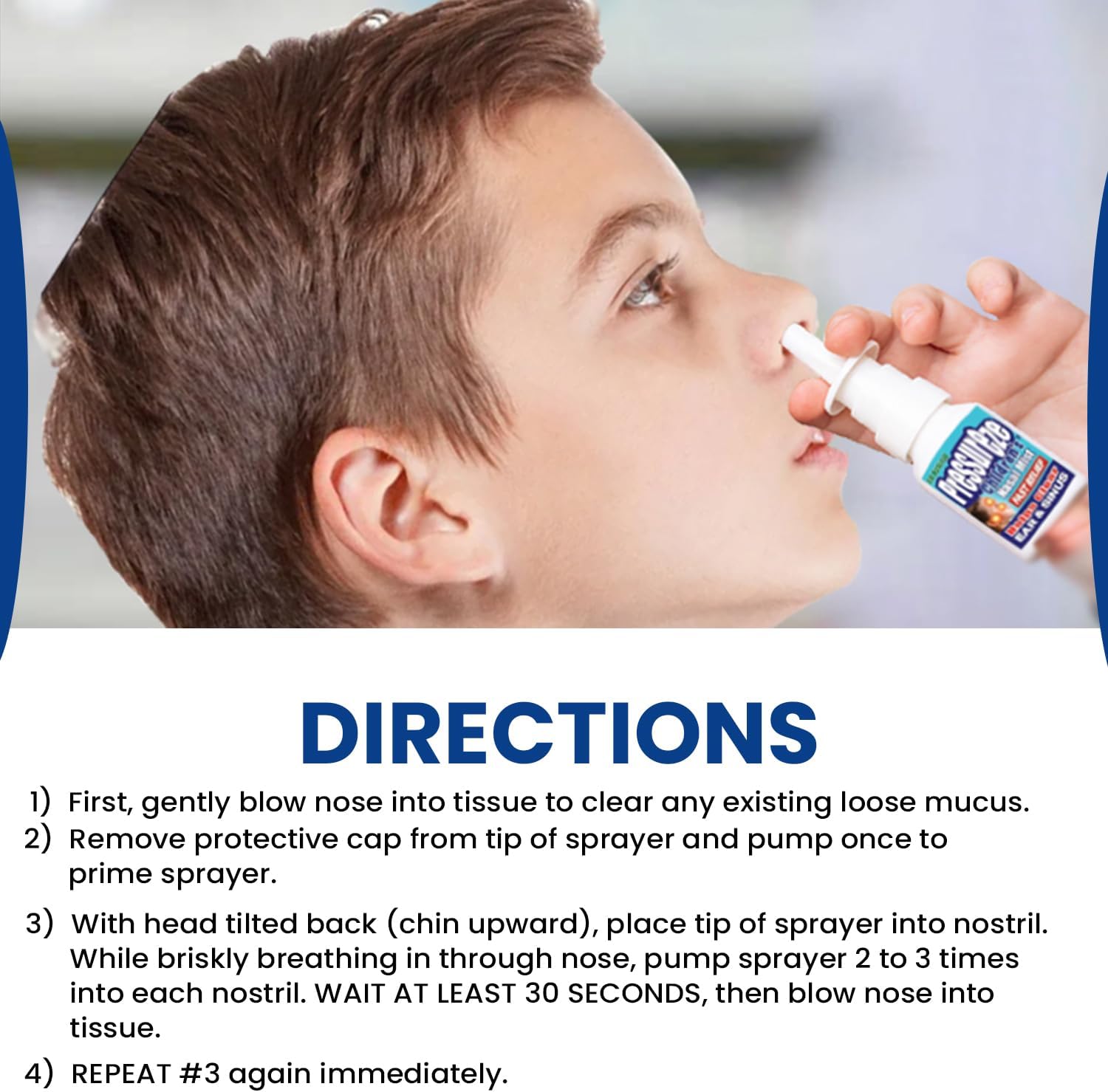 Pressureze All Natural Preservative-Free Sterile Nasal Spray for Children - Fast Relief Nasal Spray - for Sinus Allergies & Congestion |130 Sprays, 18 ml (Pack of 3)
