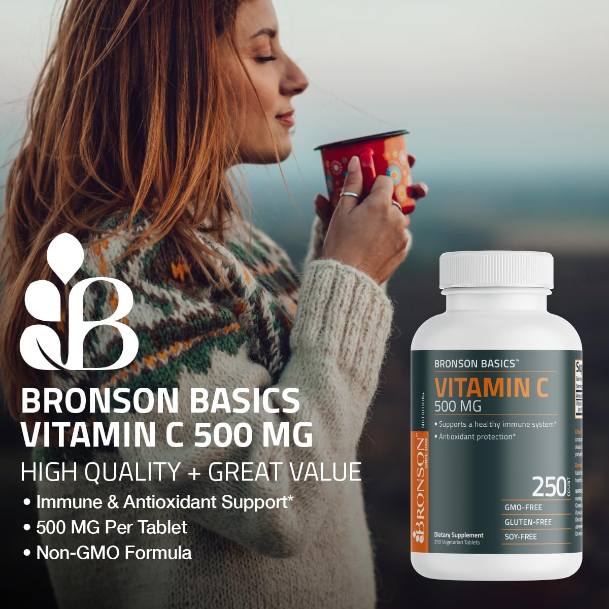Bronson Vitamin C 500 MG Supports a Healthy Immune System & Antioxidant Protection, Non-GMO, 100 Vegetarian Tablets