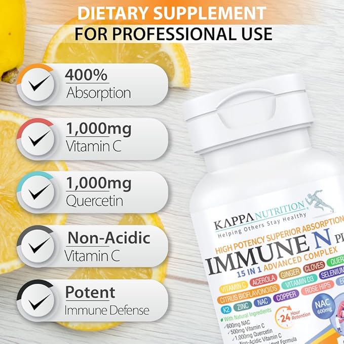 (90 Capsules), NAC 600mg, Quercetin 1,000mg, Vitamin C 500mg, Zinc 50mg, Vitamin D3 5,000iu, Selenium, Copper, Acerola, Ginger, Rutin, Citrus Bioflavonoids, Rose Hips, Echinacea, Immune N Plus 15 in 1
