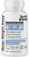 Youth & Tonic Water Weight Away – Herbal Diuretics for Water Retention & Bloating Support – with Potassium & Vitamin B6 for Fluid Balance – 60 Pills for Belly Bloat, Leg & Feet Swelling Support