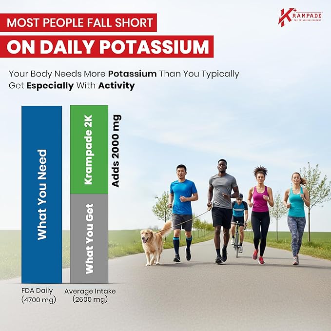 Krampade High Potassium Electrolytes Powder Zero Sugar Fruit Punch, 4180mg Electrolytes, 2000mg Potassium, Cramp Relief & Prevention, Cellular Hydration, Better Endurance & Recovery, Keto, 50 Servings