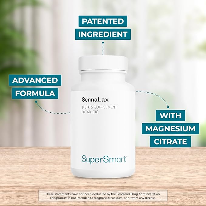 Supersmart SennaLax (Advanced Formula) - Senna Leaf Extract Supplement with Magnesium Citrate | Vegan & Gluten Free - 90 Tablets