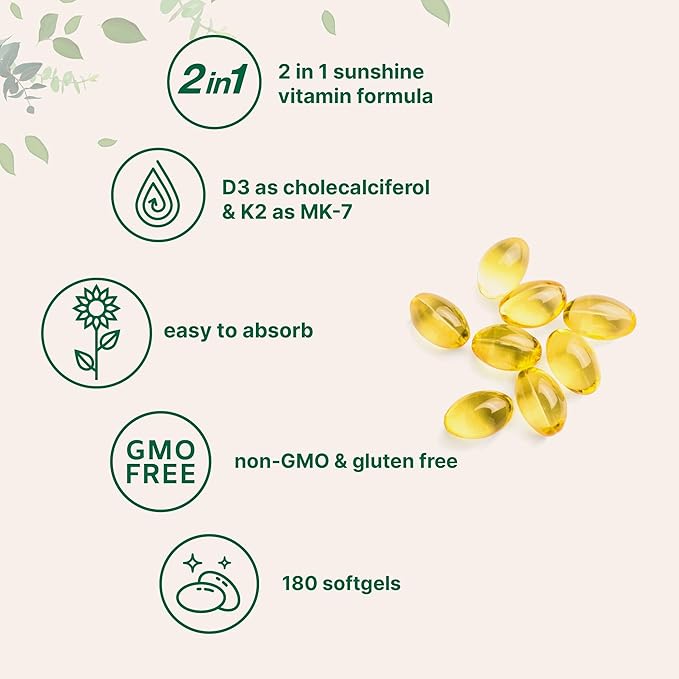 Micro Ingredients Vitamin D3 5,000 IU + K2 MK-7 100 mcg, 180 Softgels | 2-in-1 Formula | Easy to Swallow, Non-GMO