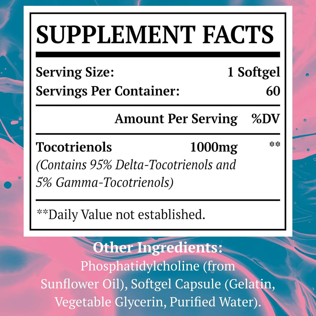 Liposomal Tocotrienols 1000mg – High Absorption Vitamin E Tocotrienols Supplement with 95% Delta & 5% Gamma – Antioxidant for Skin & Healthy Aging – 60 Softgels