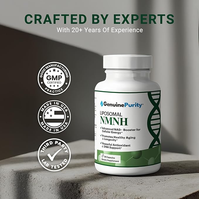 NMNH NAD Supplement - 250mg, 30 Count Liposomal NAD+ Supplement for Cellular Health & Energy - GMP Certified Advanced Reduced Form of NMN for Superior Stability & Absorption