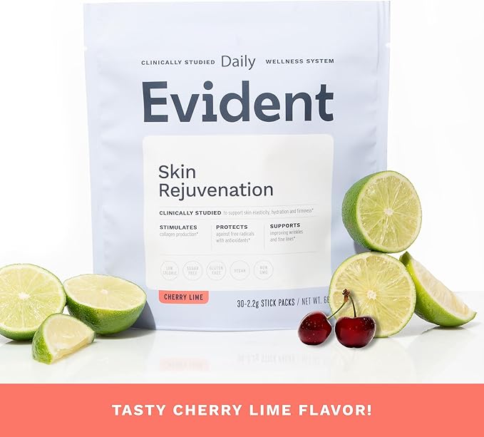 Skin Rejuvenation Powder – Collagen Supplement w/Resveratrol, Sodium Hyaluronate, CollaBZEn, Vitamins C & E – Supports Elasticity, Hydration, Firmness – 30 Stick Packs, Cherry Lime