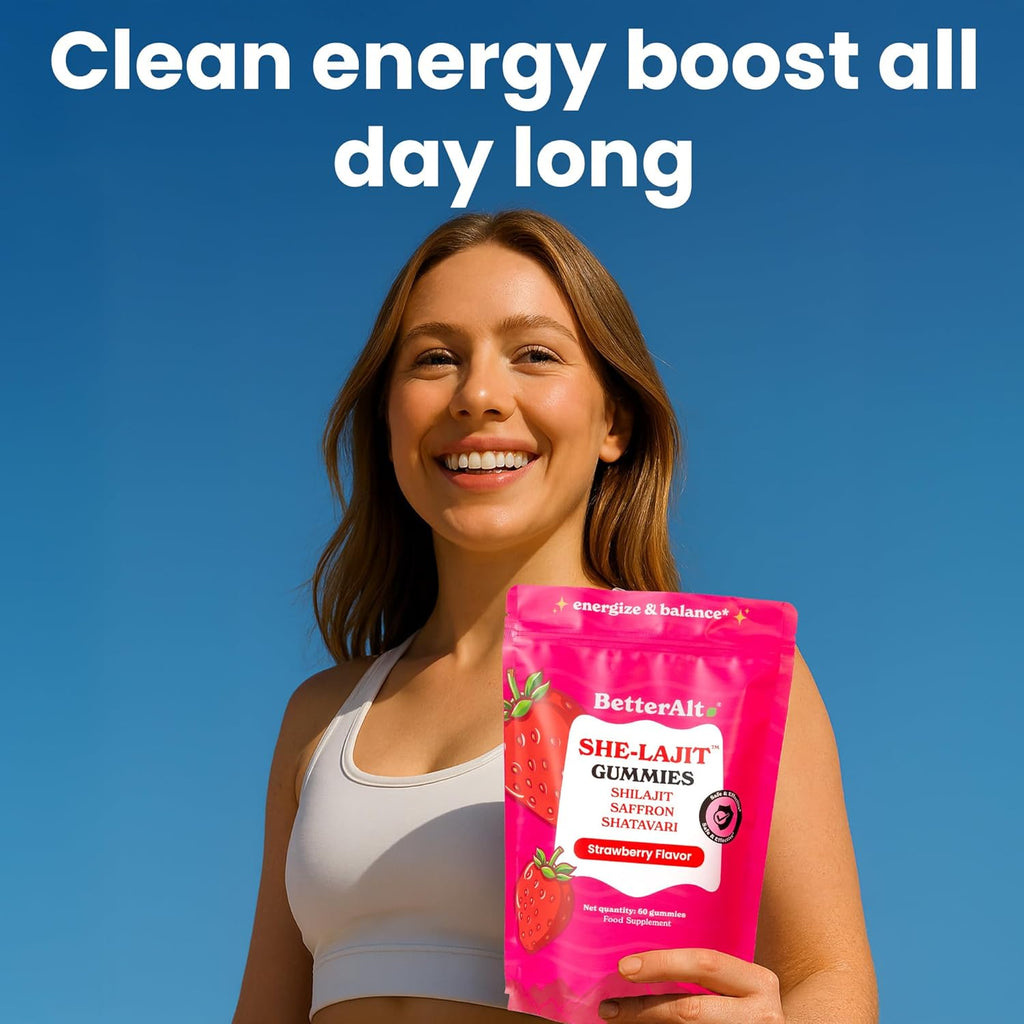 Better Alt SHE-Lajit Gummies for Women |Himalayan Shilajit, Shatavari, Saffron |OBGYN Recommended |Shilajit for Women for Energy & Hormone Balance |Strawberry Flavor|60 Gummies