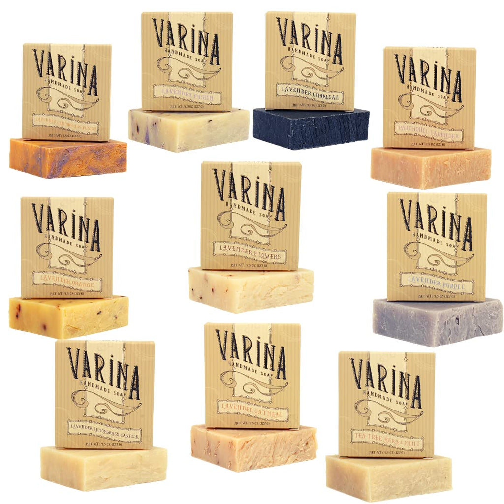 Varina Organic Lavender Variety Bar Soap - Gentle Cleansing for Sensitive Skin, Herbal and Mint - 10 Pack
