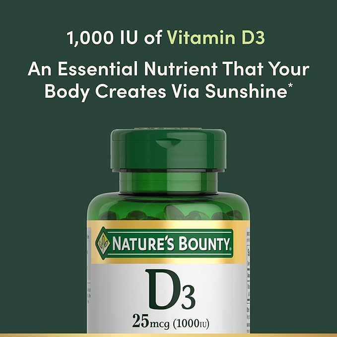 Nature's Bounty Vitamin D3 1000 IU, Immune Support, Helps Maintain Healthy Bones, 250 Rapid Release Softgels (Pack of 2)
