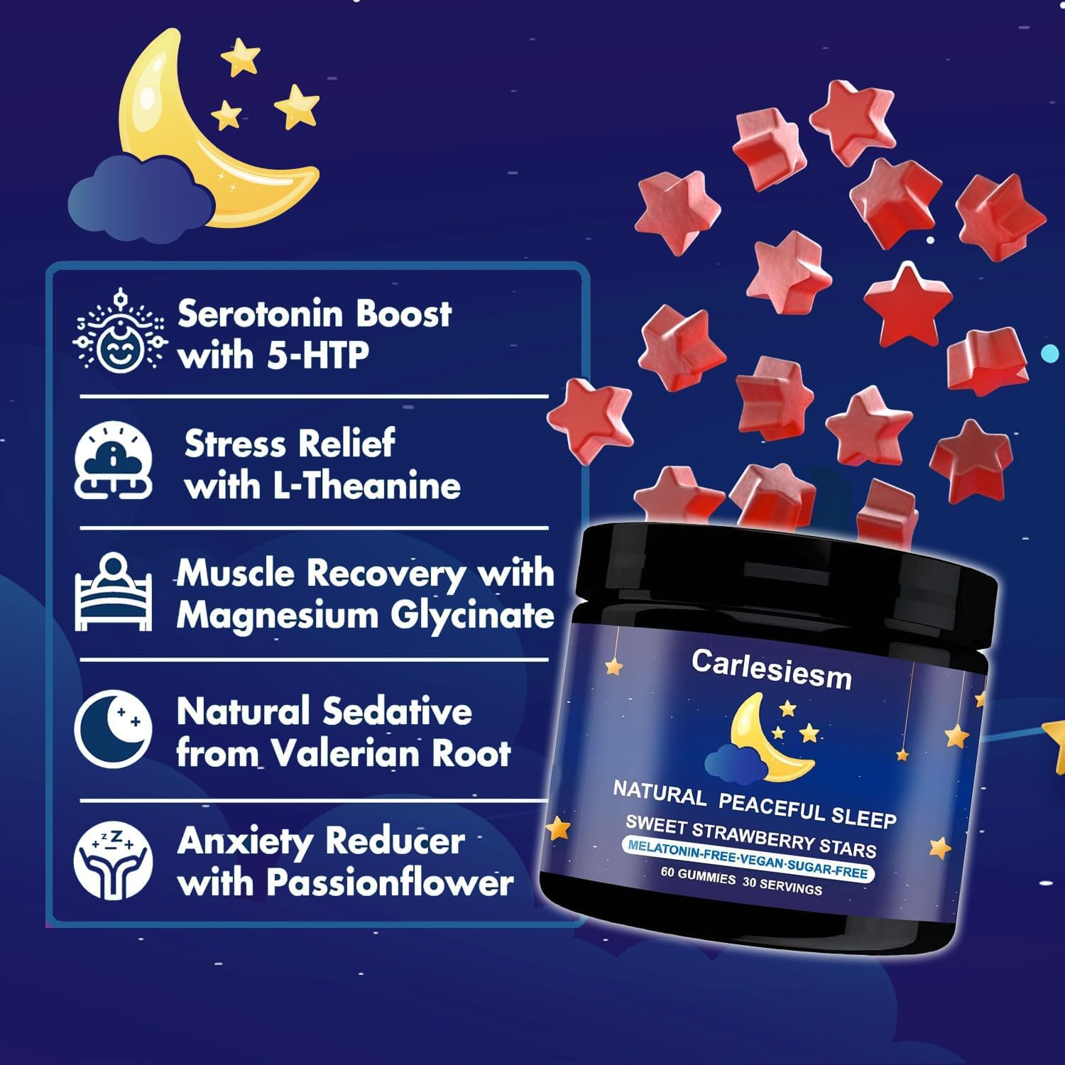 Natural Melatonin-Free Sleep Gummies 60 Gummies,Relax & Unwind Naturally
