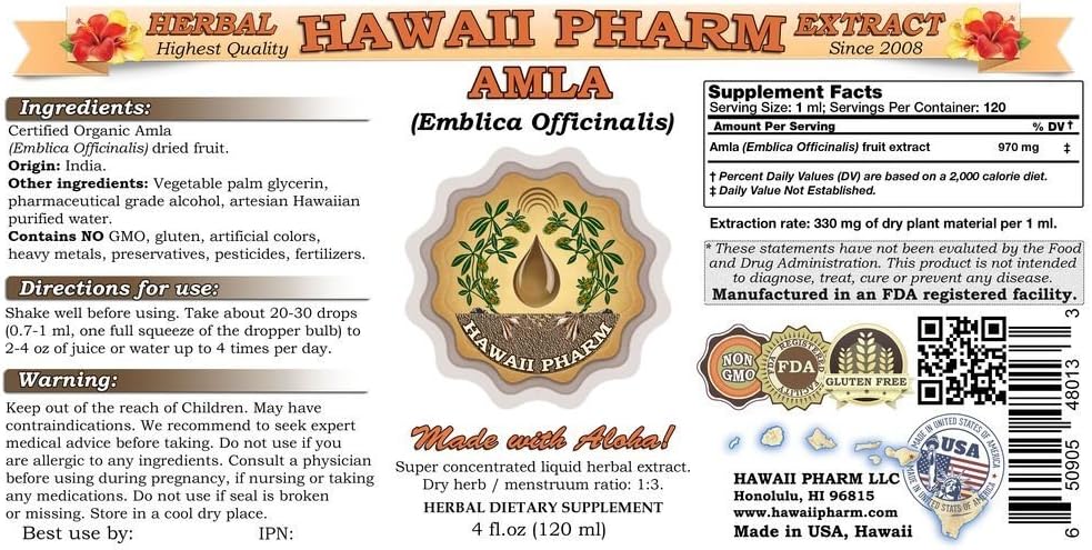 Amla Liquid Extract, Organic Amla (Emblica Officinalis) Tincture 2x32 oz Unfiltered