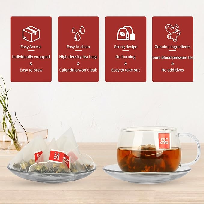 Blood Pressure Tea Bags，Heart Functional Tea，6g X 30 Bags 5.3 oz Natural Chinese Blend Herbal Tea, Gluten Free,Caffeine Free, Non-GMO