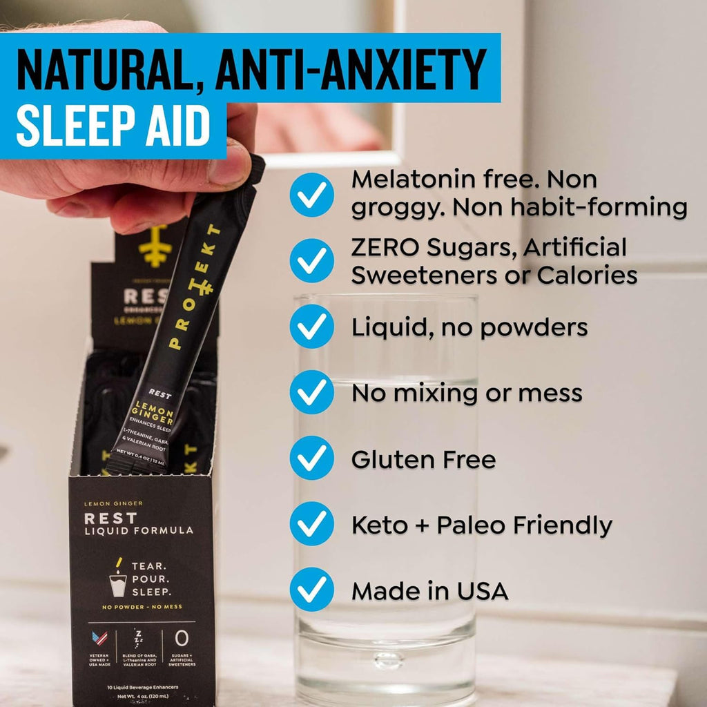 GABA L Theanine Supplement | Melatonin-Free Sleep Aid for Adults | Valerian Root for Night Support & Restful Sleep | GABA Calm Liquid Drink Mix for Adults | Mixed Berry, Pack of 10