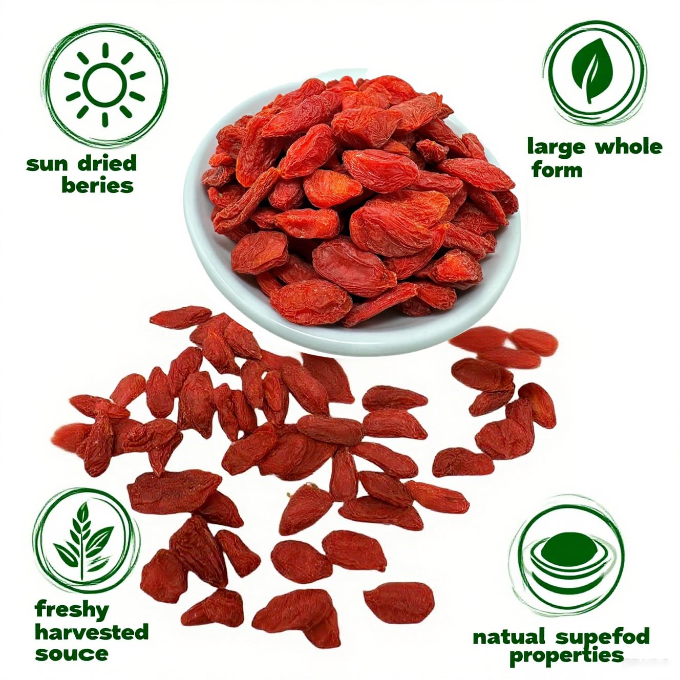 DABC OAK LAND Goji Berries, 1 LB Wolfberry Premium Large Berry Form 5A Wolfberry 100% Natural Sun-Dried Whole Fruit, S Great Flavor for Soup Drinks, Snacks, Beverages 2x 8OZ/Bag XXXL