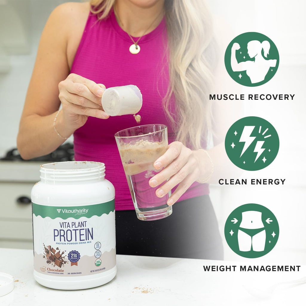Organic Plant Based Protein for Women Complete Vegan Protein Powder with BCAAs & MCTs Plant-Based 21g, Dairy-Free Gluten-Free No Added Sugar, Supports Muscle Recovery (Chocolate Flavored, 30 Servings)