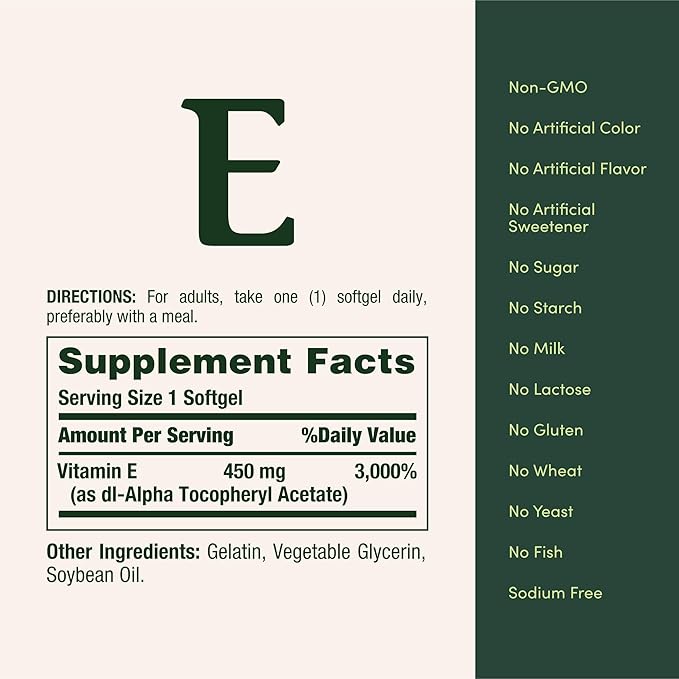 Nature's Bounty Vitamin E 1000 IU Softgels, Supports Antioxidant Health & Immune System, 1 Serving per Day, No Gluten, 60 Softgels (Pack of 1)