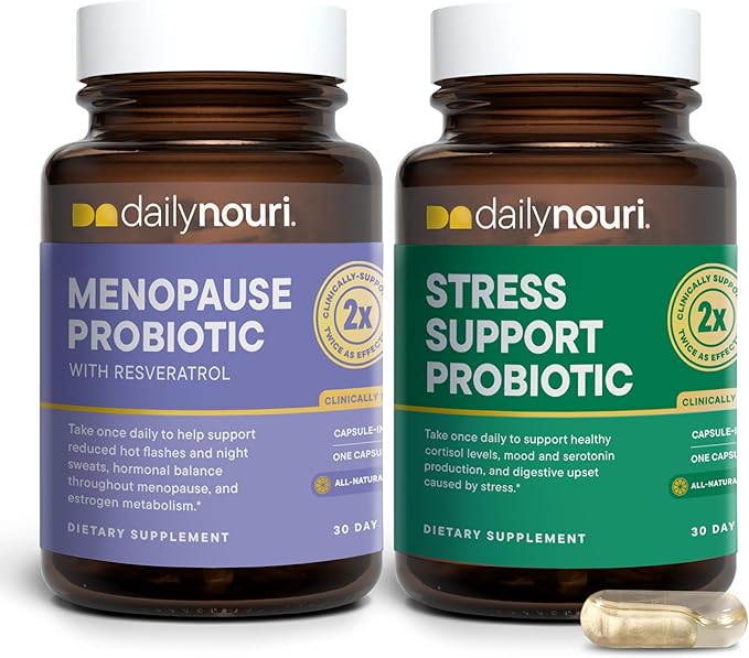 Menopause Probiotic & Stress Support Probiotic Bundle | Supports Hormonal Balance, Estrogen, Hot Flashes, Night Sweats, Bloating, Stress Relief, Mood, Digestion & Gut Health