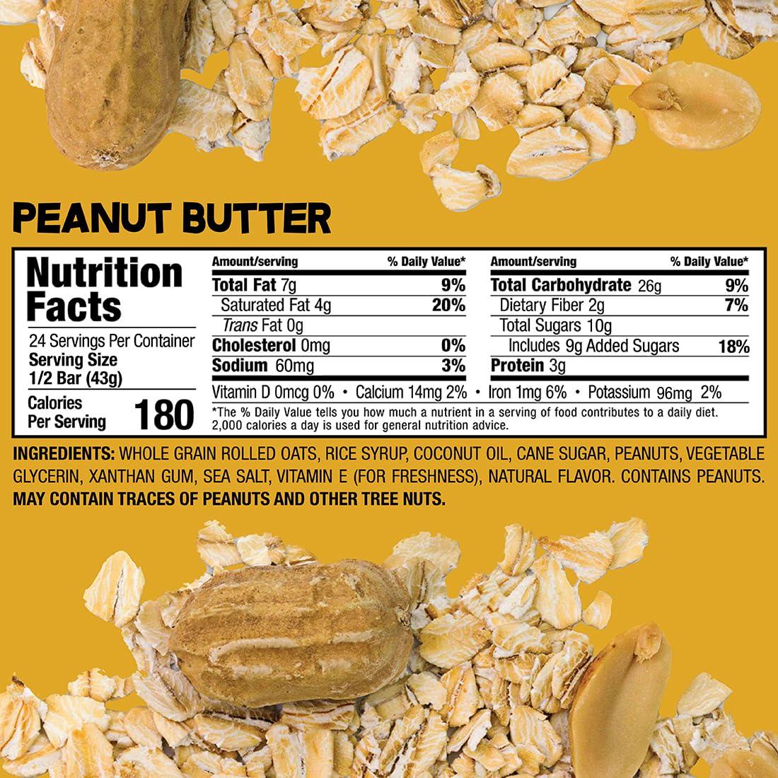 Bobo's Peanut Butter Oat Bars, Gluten Free, Non-GMO, Whole Grain Oats, Pack of 12 | Snack Bars | On-the-Go | Made with Simple Ingredients