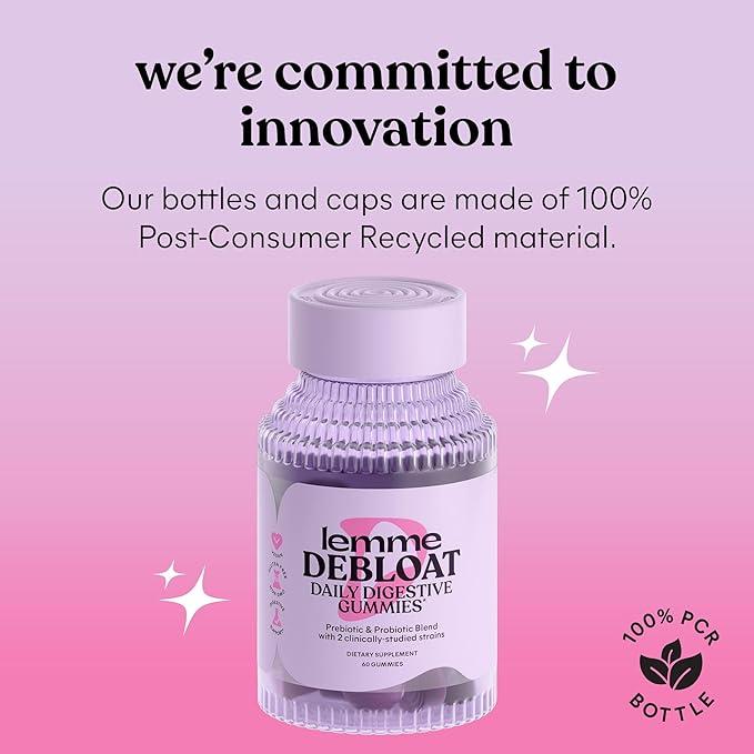Lemme Debloat - Digestive & Gut Health Gummies with 2 Clinically Studied Probiotics & Prebiotic, Vegetarian, Gluten Free, Non GMO, BlackBerry Flavor (60 Count)