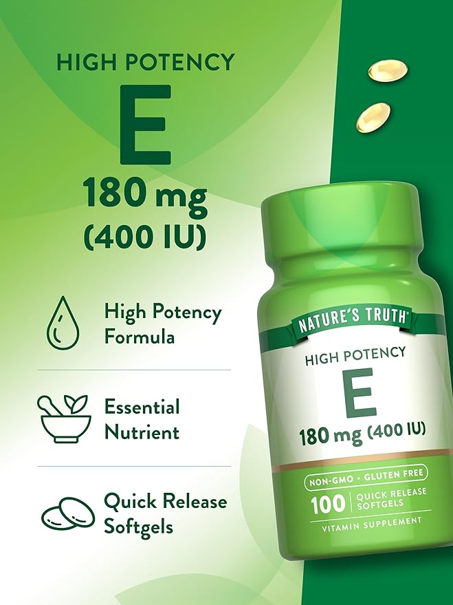 Nature's Truth Vitamin E Softgels | 400 IU 180mg | 100 Count | Non-GMO & Gluten Free Supplement