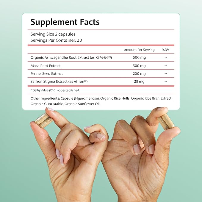 Chaly Menopause Supplements for Women with Ashwagandha KSM 66 and Saffron | Hot Flash, Bloating, Libido, Vaginal Dryness, Stress, and Mood Support Supplement | Menopause Relief Supplements | 60 Count