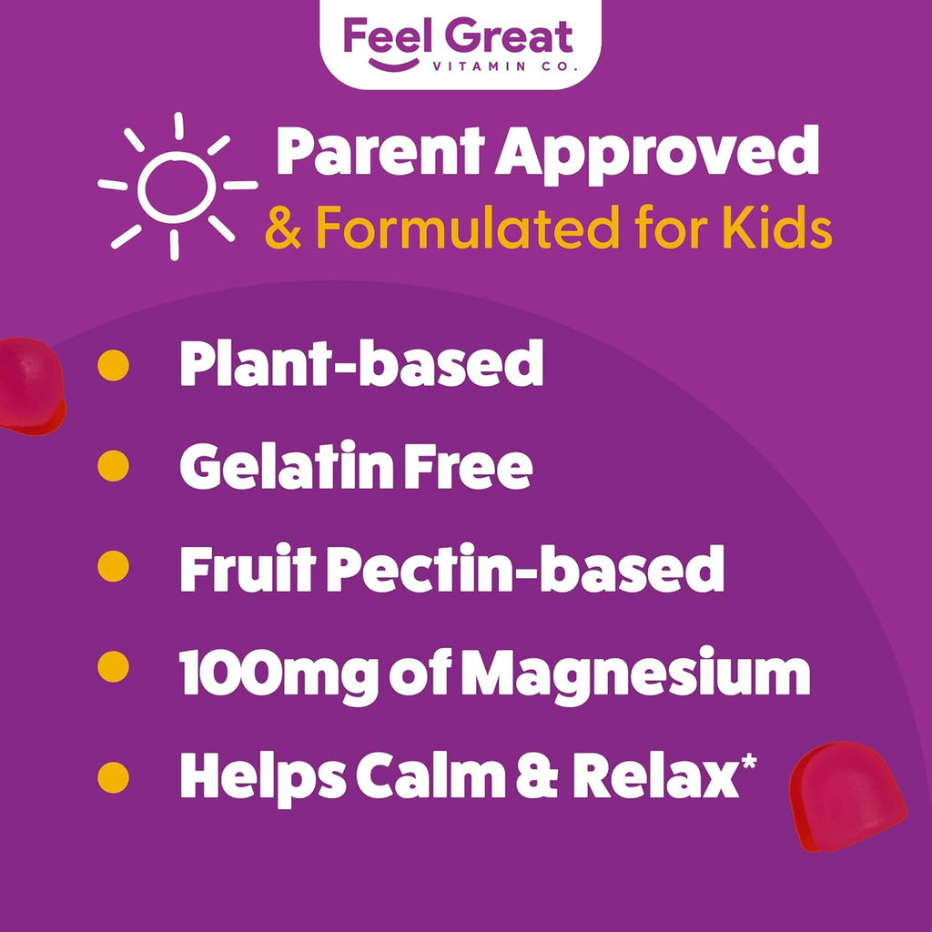 Feel Great Kids Calm Magnesium Gummies - Magnesium Supplement for Children - Magnesium Citrate Gummies - 60 Count