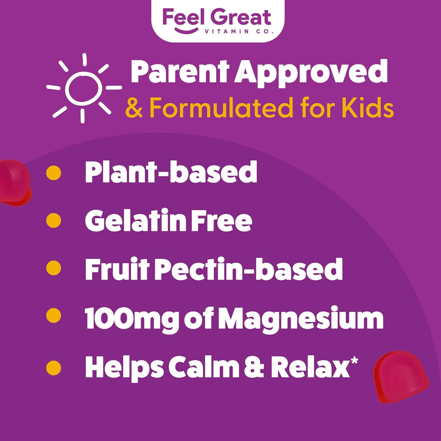 Feel Great Kids Calm Magnesium Gummies - Magnesium Supplement for Children - Magnesium Citrate Gummies - 60 Count