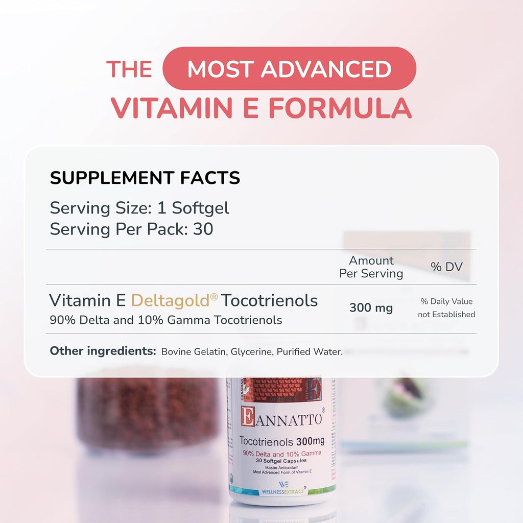 Eannatto Tocotrienols Vitamin E Supplements Tocopherol Free, Supports Immune Health, Non-GMO, Gluten Free & Antioxidant (300MG 30 Softgels)