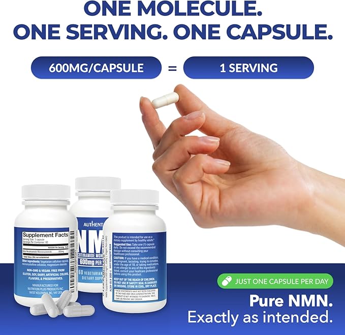 NMN Supplement 600 mg/Capsule Once Daily | 99% Pure Beta Nicotinamide Mononucleotide | Potent NAD⁺ Precursor | Supports Cellular Energy & Metabolism | Vegan, Non-GMO, Third-Party Tested & Gluten-Free