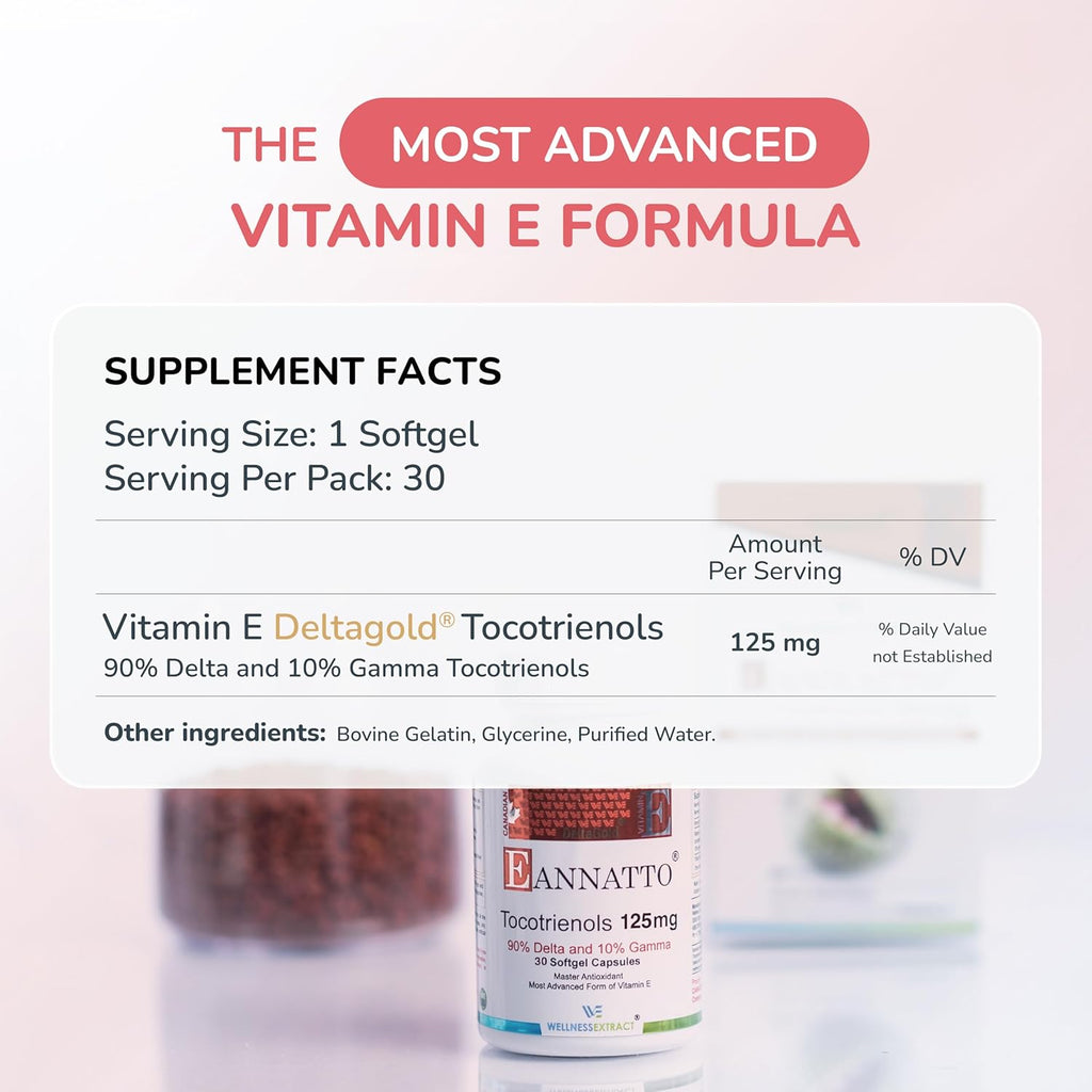 Eannatto Tocotrienols Vitamin E Supplements Tocopherol Free, Supports Immune Health, Non-GMO, Gluten Free & Antioxidant (125MG 30 Softgels)