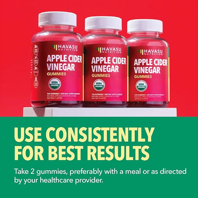 Apple Cider Vinegar Gummies - Organic ACV Vitamins for Digestive Health, Metabolism & Gut Support - 120 Count - Vegan, Non-GMO, Gluten-Free - Delicious Flavor & No Harsh Taste - 2 Month Supply