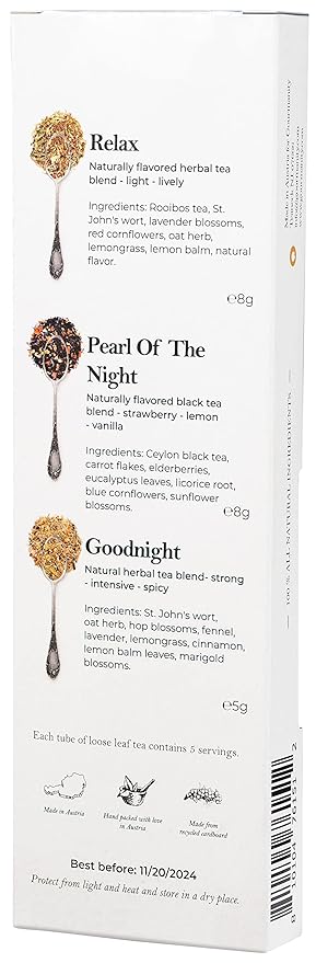Gourmanity Bedtime Tea Sampler Gift Set, Naturally Calming Herbal Blends, Warm Up and Snuggle Down with our 3 Sleepy Tea Flavors, Product of Austria, 0.74oz