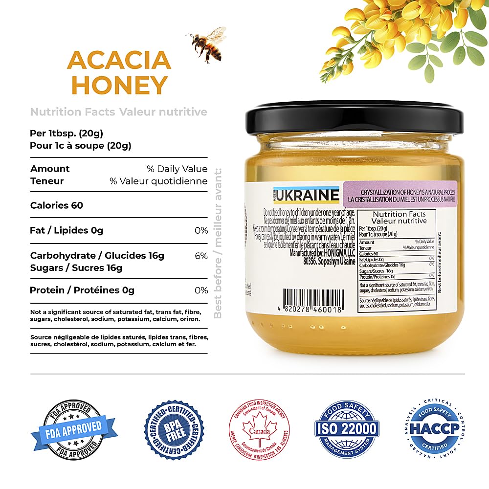 HONIGMA® Raw Honey | Exquisite Taste | 100% Pure | Unpasteurized | Unfiltered | Partially crystallized | 8.8 Fl Oz (Pack of 4)