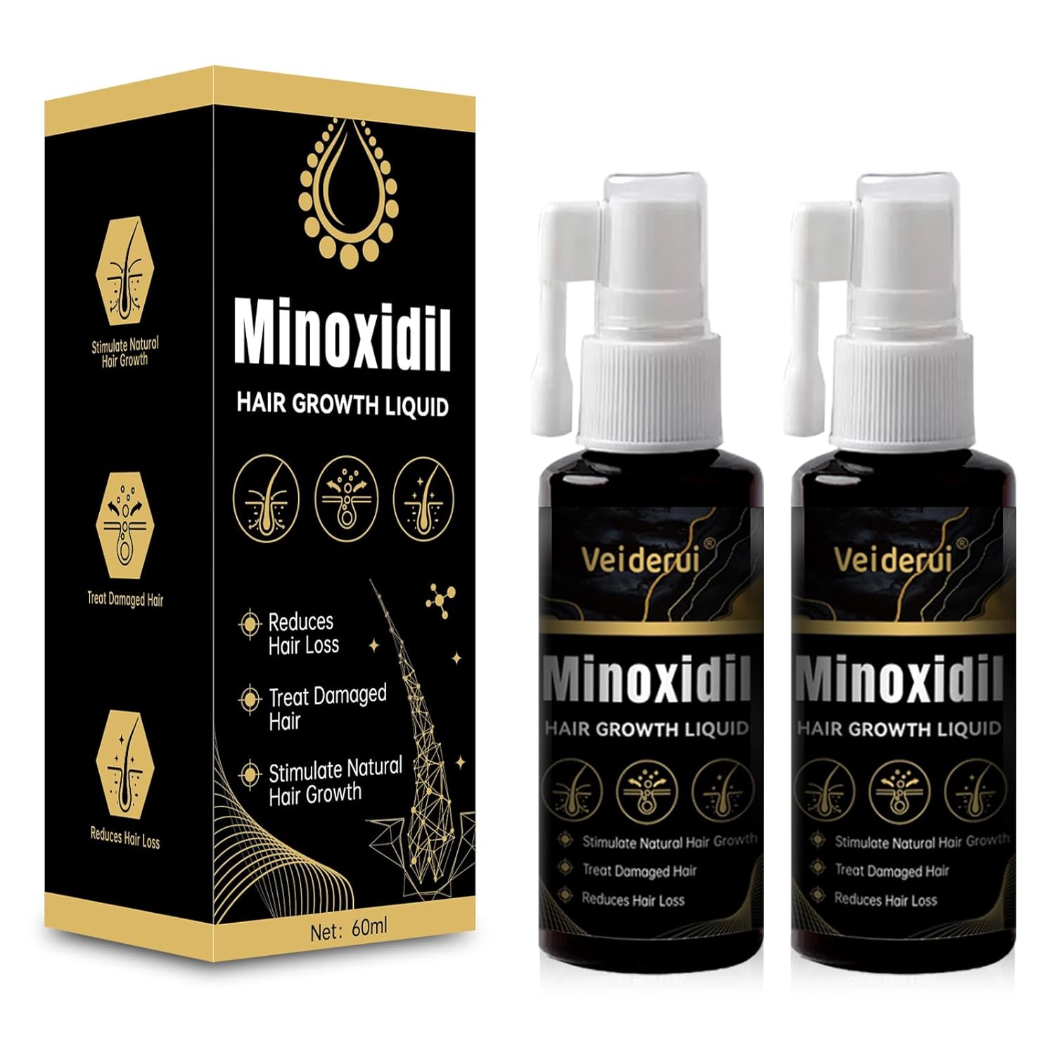 Minoxidil Hair Growth with Biotin 5%: Minoxidil for Men and Women - Hair Growth Supports Thicker and Fuller Beard & Hair(2 Pack 4Oz for 4 Month Supply)