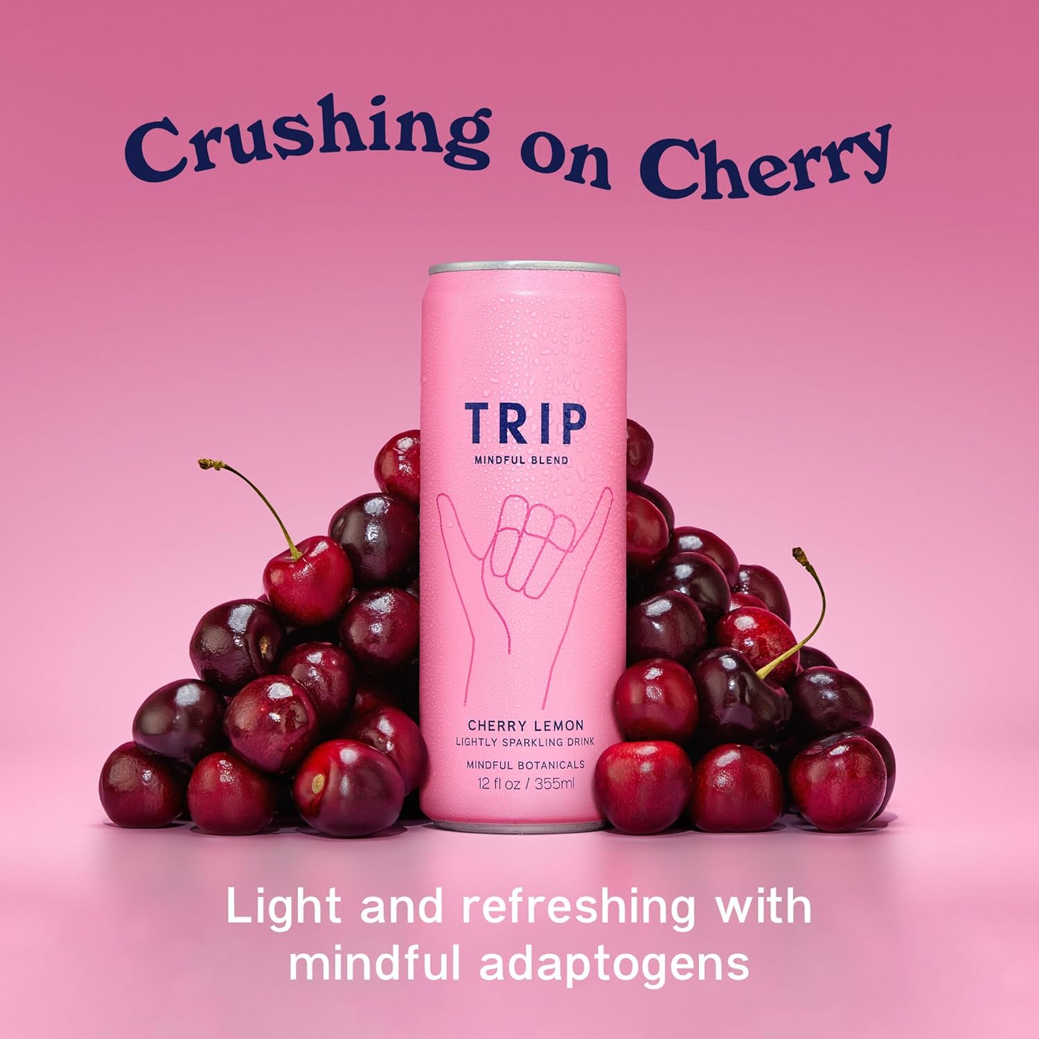 Trip Mindful Blend, Lightly Sparkling Adaptogen Seltzer, Mocktail w/ 120mg Magnesium Citrate with Ashwagandha, Lions Mane & L Theanine, No Added Sugar, Vegan, Cherry Lemon, 12 Oz, 12Pk