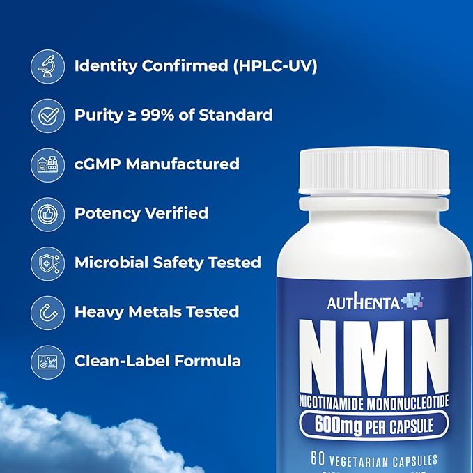 NMN Supplement 600 mg/Capsule Once Daily | 99% Pure Beta Nicotinamide Mononucleotide | Potent NAD⁺ Precursor | Supports Cellular Energy & Metabolism | Vegan, Non-GMO, Third-Party Tested & Gluten-Free