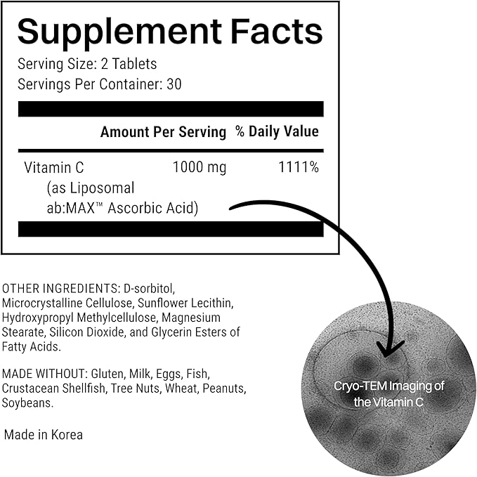 Liposomal Vitamin C 1000mg Tablets – High Absorption Immune & Antioxidant Support – Supplement for Skin & Wellness – 60 Tablets, 30 Servings