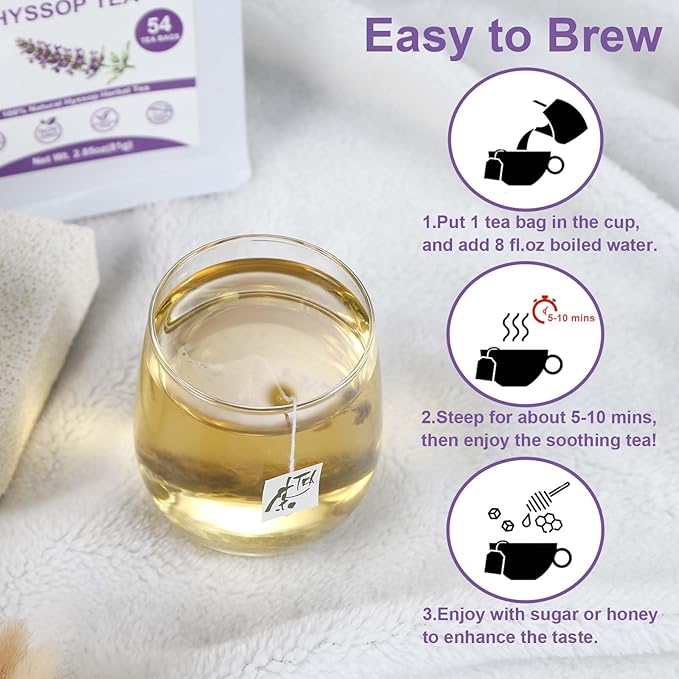 TEARELAE - Hyssop Tea - 54 Count Herbal Tea Bags - Caffeine Free, Soothing & Aromatic - Perfect for Evening Relaxation, Digestive Comfort & Mindful Moments