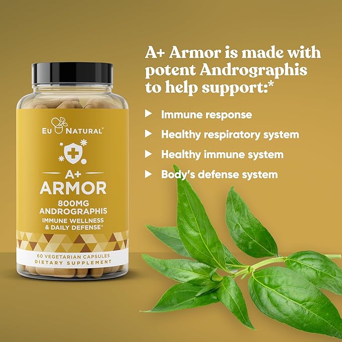 A+ Armor Andrographis Pure 800 Mg – Healthy Immune System Function, Physical Wellness, Potent Strength for Seasonal Protection – Full-Spectrum & Standardized – 60 Vegan Soft Capsules