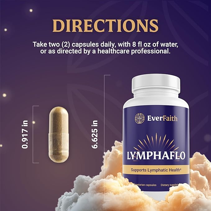 EVERFAITH LymphaFlo - Lymphatic Drainage Supplement - Lymph System Support - with Bromelain, Echinacea, Dandelion, Burdock Root, Lemon Powder & More - Vegetarian, Gluten Free, Non-GMO - 60 Capsules